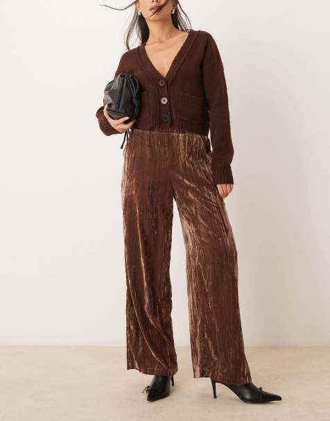 ASOS DESIGN - Pantaloni in velluto color cioccolato stropicciati - view 1
