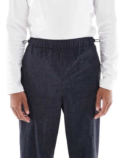 ASOS DESIGN - Pantaloni larghi blu navy a quadri, 4 di 5