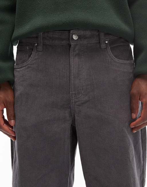 ASOS DESIGN - Pantaloni larghi in tessuto a coste grigi, 4 di 5