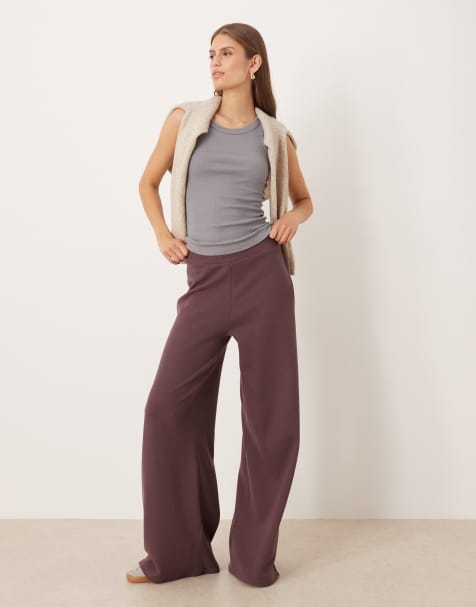 ASOS DESIGN - Pantaloni morbidissimi a fondo ampio color prugna in coordinato - view 1