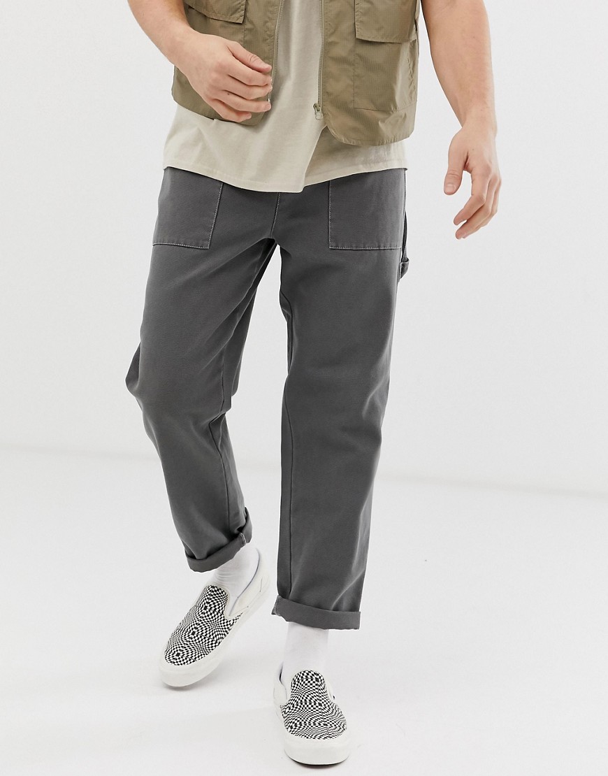 ASOS DESIGN - Pantaloni multitasche grigi in tela pesante-Grigio
