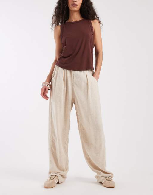 ASOS DESIGN - Pantaloni multitasche in twill di lino colore naturale