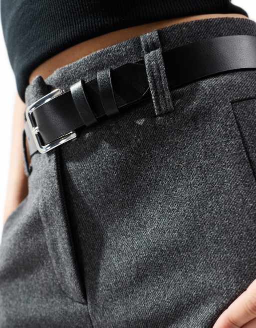 ASOS DESIGN - Pantaloni neri in misto lana con cintura, 4 di 5