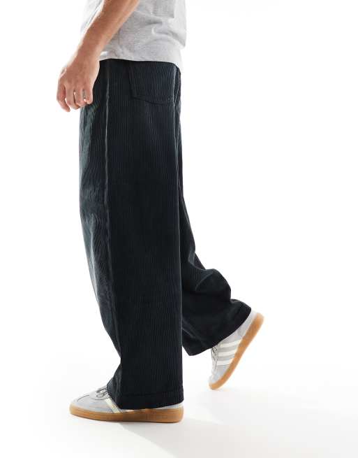 ASOS DESIGN - Pantaloni oversize a palloncino in tessuto a coste color nero slavato