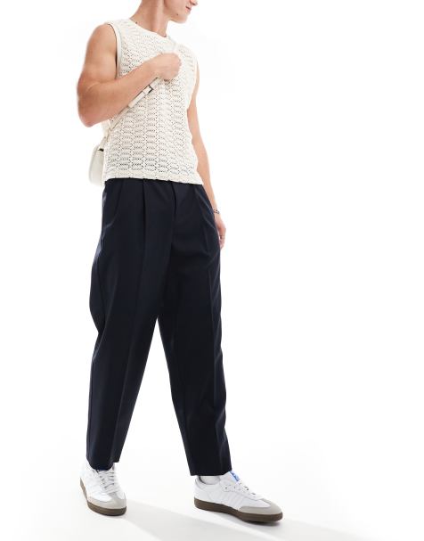 ASOS DESIGN - Pantaloni oversize affusolati eleganti blu navy con doppie pieghe - view 1