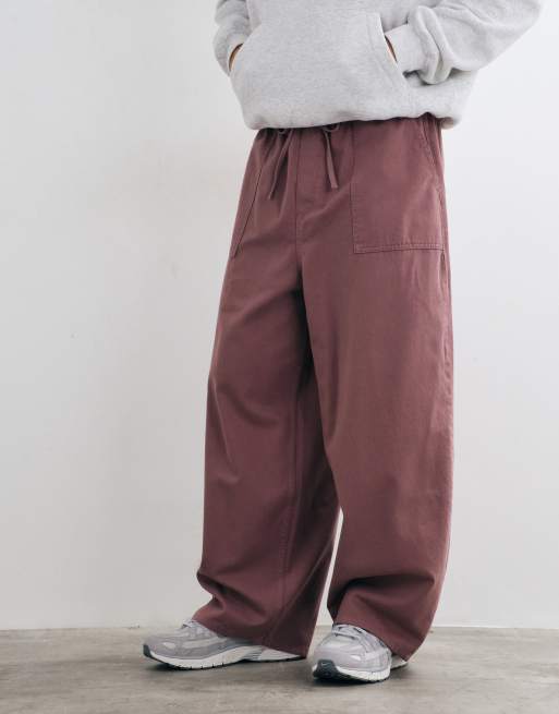 ASOS DESIGN pantaloni oversize ampi color malva con vita elasticizzata, 1 di 5