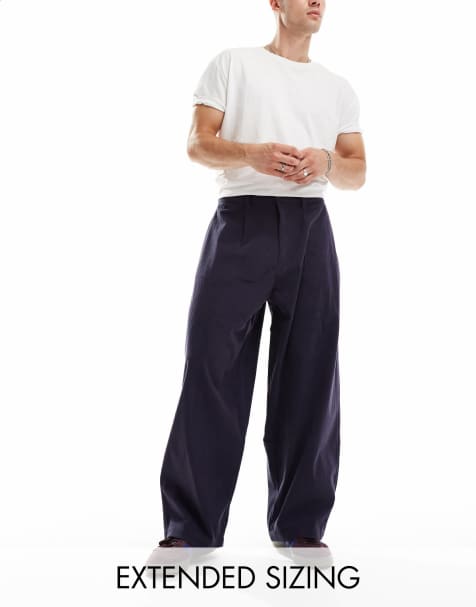 ASOS DESIGN - Pantaloni oversize extra ampi in velluto blu navy a pieghe - view 1