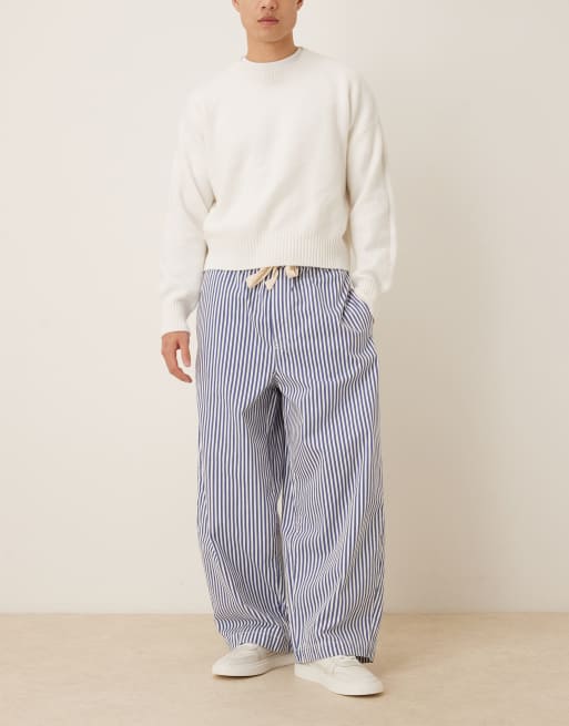 ASOS DESIGN - Pantaloni oversize parachute a righe blu, 2 di 5