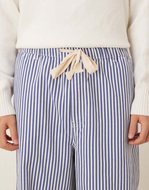 ASOS DESIGN - Pantaloni oversize parachute a righe blu, 4 di 5