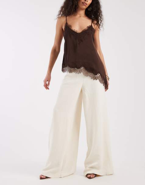 ASOS DESIGN pantaloni palazzo coordinati sartoriali a vita alta con dettaglio corsetto color crema - view 1