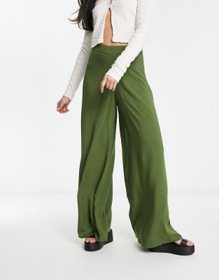 Asos Design - Pantaloni Palazzo Kaki-Verde