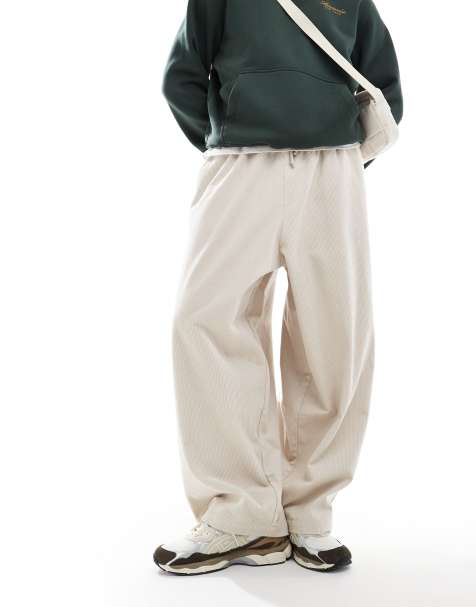 ASOS DESIGN - Pantaloni parachute extra ampi in velluto a coste crema - view 1