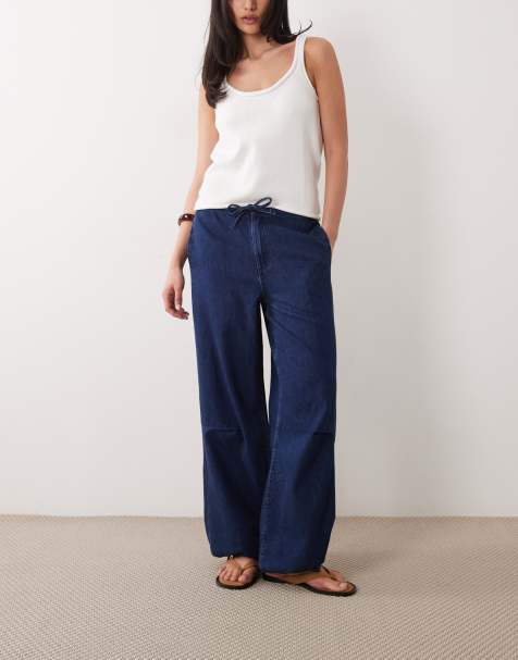 ASOS DESIGN - Pantaloni parachute in denim morbido lavaggio medio - view 1