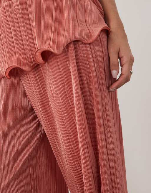 ASOS DESIGN - Pantaloni plissé a palloncino color corallo con strato sovrapposto stile gonna, 3 di 5
