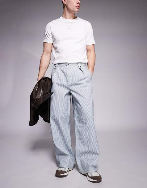 ASOS DESIGN - Pantaloni premium blu navy gessati a pieghe - view 1