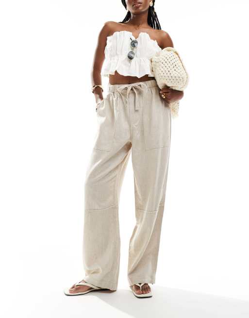 ASOS DESIGN - Pantaloni premium cargo beige in misto lino