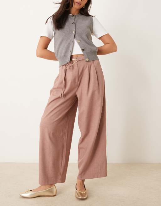 ASOS DESIGN - Pantaloni sartoriali a cilindro color visone con doppia allacciatura