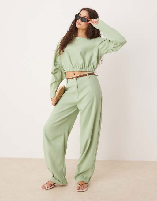 ASOS DESIGN - Pantaloni sartoriali a cilindro verdi in coordinato
