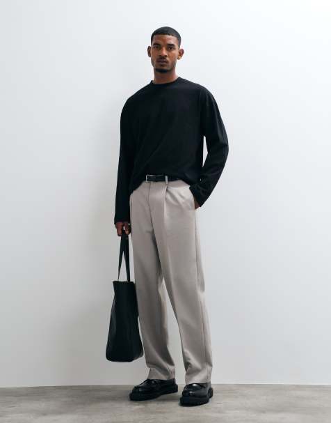 ASOS DESIGN pantaloni sartoriali a doppia piega a gamba larga grigio chiaro - view 1
