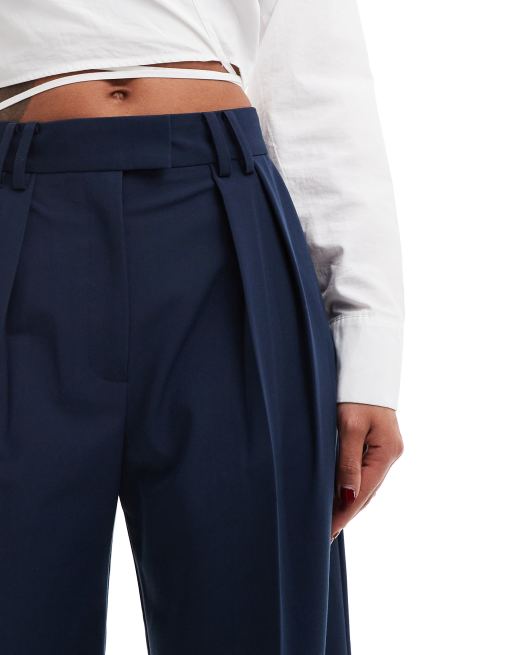 ASOS DESIGN - Pantaloni sartoriali a fondo ampio blu navy con pieghe, 4 di 5