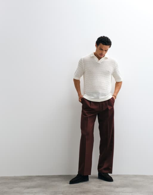 ASOS DESIGN - Pantaloni sartoriali a fondo ampio bordeaux a pieghe, 3 di 7