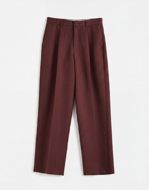 ASOS DESIGN - Pantaloni sartoriali a fondo ampio bordeaux a pieghe, 6 di 7