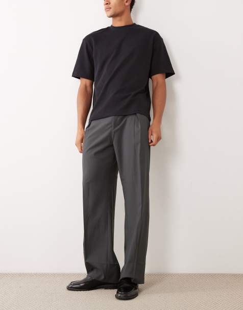 ASOS DESIGN - Pantaloni sartoriali a fondo ampio con pieghe ampie in tessuto microtesturizzato antracite - view 1