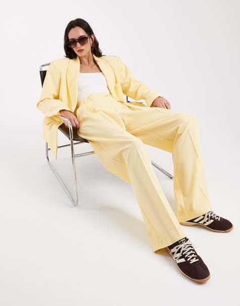 ASOS DESIGN - Pantaloni sartoriali a fondo ampio giallo limone con pieghe - view 1