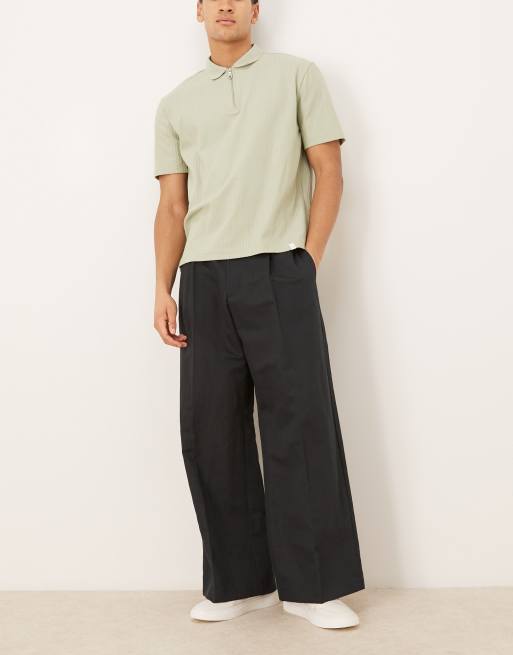 ASOS DESIGN - Pantaloni sartoriali a fondo ampio in misto lino nero a pieghe, 2 di 5