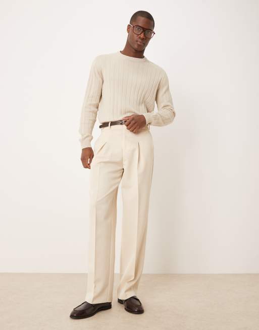ASOS DESIGN - Pantaloni sartoriali a fondo ampio in twill color écru