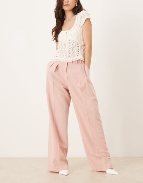 ASOS DESIGN - Pantaloni sartoriali a fondo ampio rosa malva con pieghe - view 1