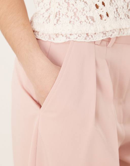 ASOS DESIGN - Pantaloni sartoriali a fondo ampio rosa malva con pieghe, 5 di 5