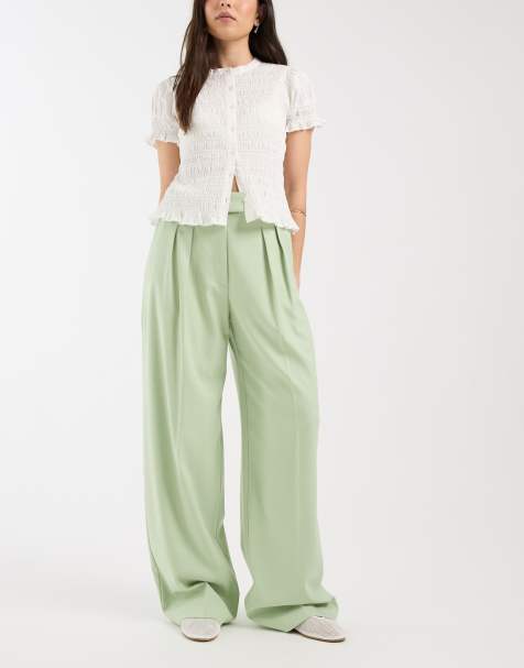 ASOS DESIGN - Pantaloni sartoriali a fondo ampio verde salvia con pieghe - view 1