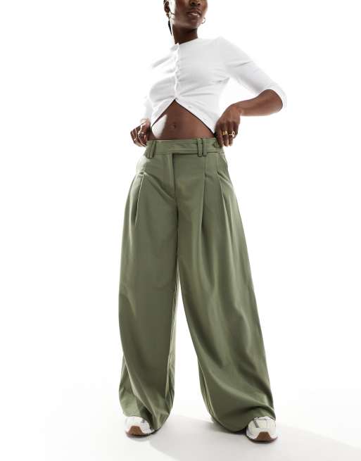 ASOS DESIGN - Pantaloni sartoriali a fondo super ampio color kaki