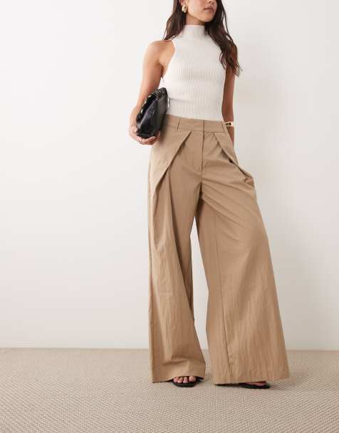 ASOS DESIGN pantaloni sartoriali a gamba ampia con piega frontale in verde sponge - view 1