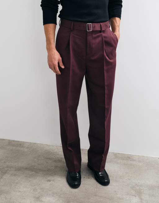 ASOS DESIGN pantaloni sartoriali a gamba larga con cintura in bordeaux, 5 di 5