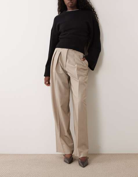 ASOS DESIGN pantaloni sartoriali a gamba larga con dettaglio piega in mélange sabbia - view 1