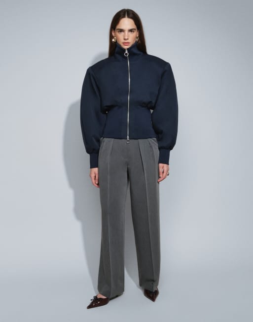 ASOS DESIGN pantaloni sartoriali a gamba larga con dettaglio pieghe in grigio, 1 di 9
