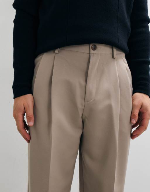ASOS DESIGN pantaloni sartoriali a gamba larga con doppia piega in stone, 2 di 5