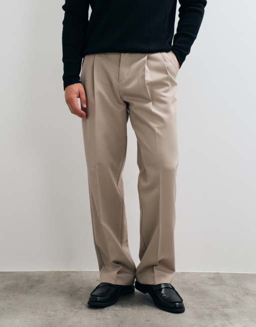 ASOS DESIGN pantaloni sartoriali a gamba larga con doppia piega in stone, 3 di 5