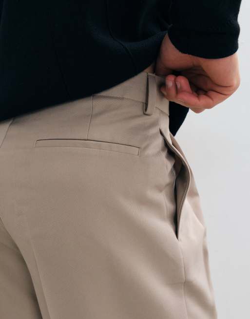 ASOS DESIGN pantaloni sartoriali a gamba larga con doppia piega in stone, 4 di 5