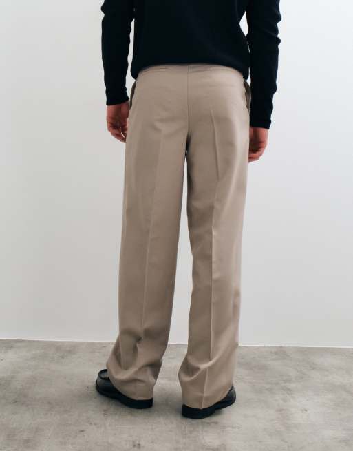 ASOS DESIGN pantaloni sartoriali a gamba larga con doppia piega in stone, 5 di 5