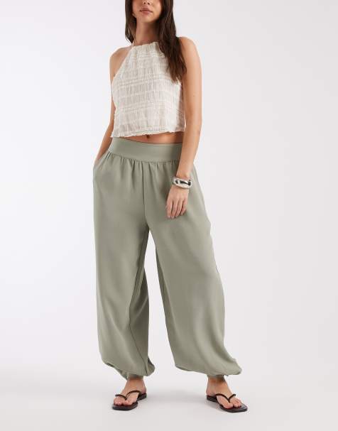 ASOS DESIGN - Pantaloni sartoriali a palloncino con fondo elasticizzato color salvia in coordinato - view 1