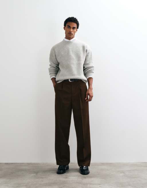 ASOS DESIGN pantaloni sartoriali a pieghe a gamba ampia color marrone scuro, 1 di 5
