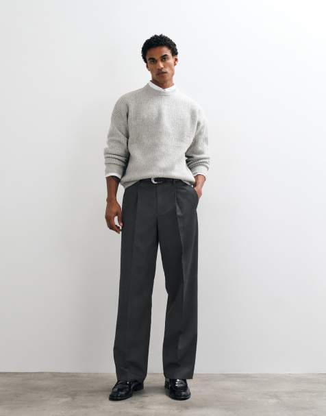 ASOS DESIGN pantaloni sartoriali a pieghe a gamba larga in grigio antracite - view 1