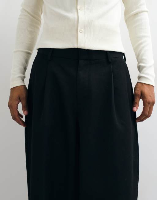 ASOS DESIGN pantaloni sartoriali a pieghe con gamba ampia bombata neri, 4 di 5