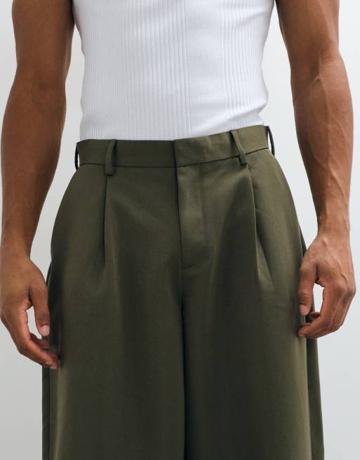 ASOS DESIGN pantaloni sartoriali a pieghe wide barrel leg color kaki, 4 di 10