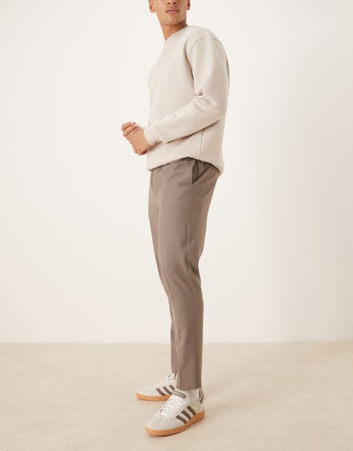 ASOS DESIGN - Pantaloni sartoriali affusolati beige in flanella, 3 di 5