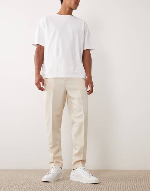 ASOS DESIGN pantaloni sartoriali affusolati color ecru con vita elasticizzata e risvolto