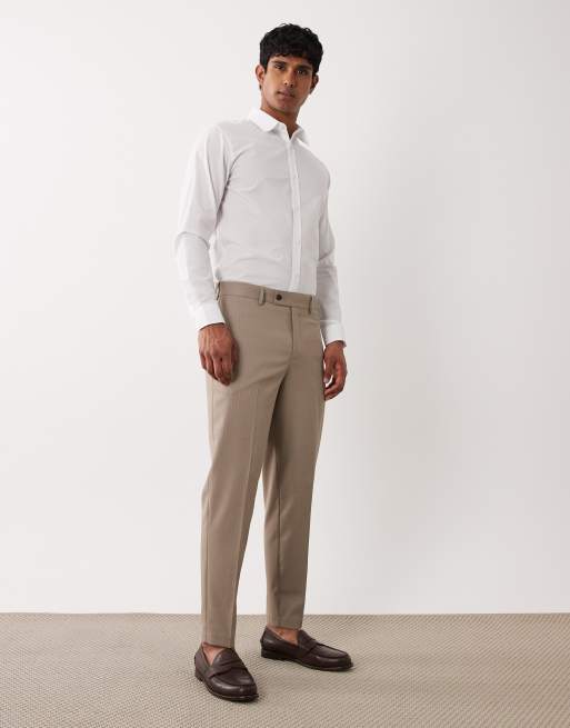 ASOS DESIGN - Pantaloni sartoriali affusolati color pietra gessato